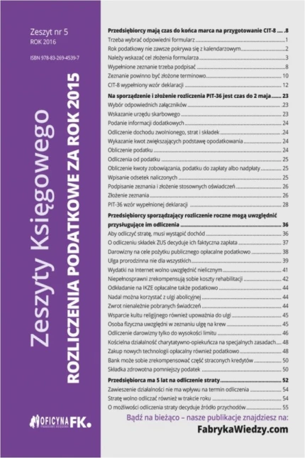 Zeszyty Księgowego nr 5. Rozliczenia podatkowe za rok 2015 ebook pdf, mobi, epub